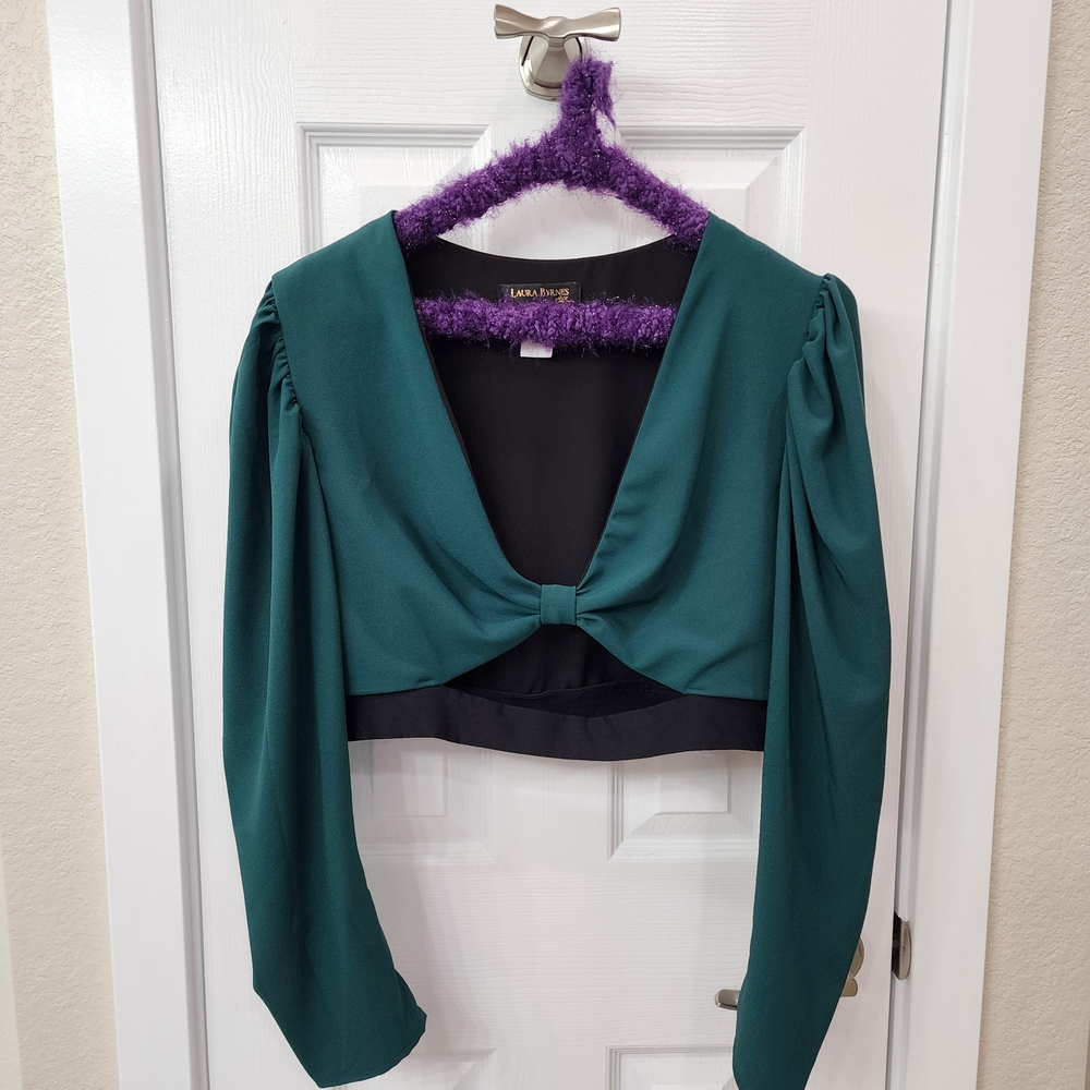 2X Luna 40s Crop Top in Spruce Green stretch Crepe with Black Trim